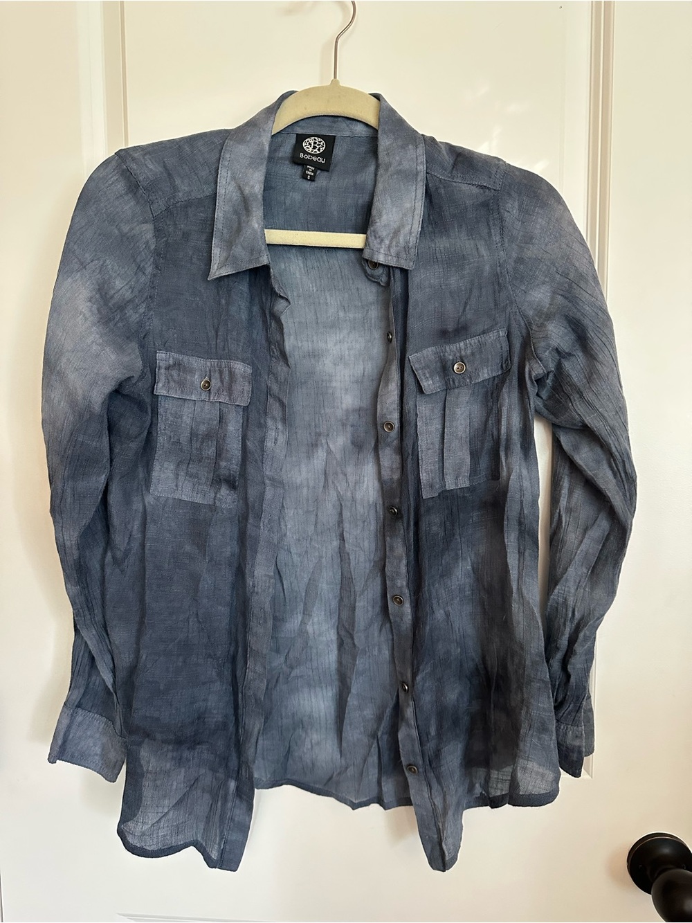 Bobeau Washed Blue Long Sleeve Button Front Blouse